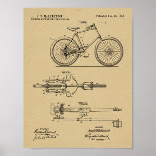 1896チェーンレス自転車デザイン特許プリント ポスター