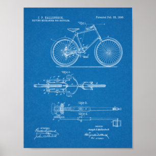 1896チェーンレス自転車デザイン特許プリント ポスター