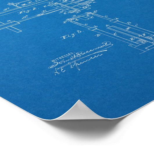 1896ヴィンテージ自転車特許プリント青写真 ポスター (角)