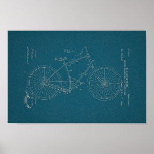 1896ヴィンテージ自転車特許プリント青写真 ポスター