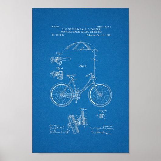 1896ヴィンテージ自転車特許プリント青写真 ポスター (正面)