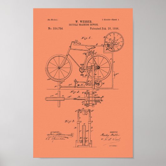 1896ヴィンテージ自転車特許プリント ポスター (正面)
