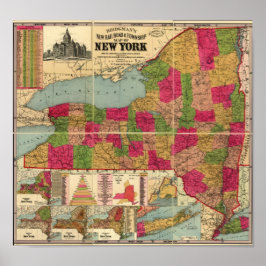 1896年ニューヨークの鉄道・タウンシップの地図 ポスター