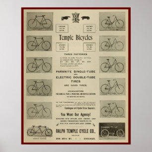 1896年ヴィンテージ寺自転車とアートポスター ポスター