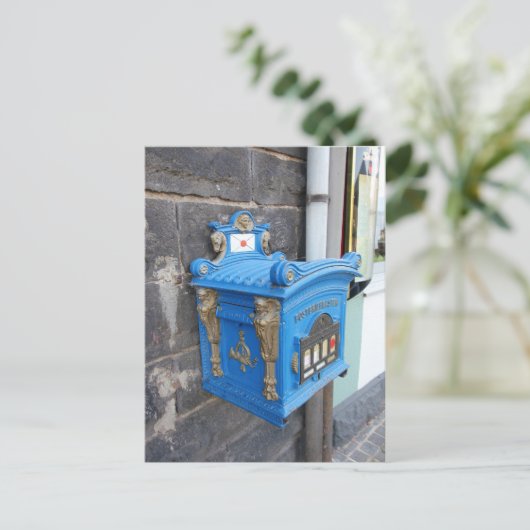 1896年製のドイツの古い青い郵便箱 ポストカード (スタンド正面)