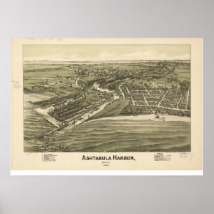 1896年Ashtabula港、オハイオ州の鳥の目のパノラマ式の地図の ポスター