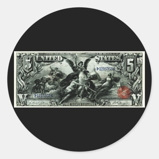 1896米国5ドルの銀証券 ラウンドシール (正面)