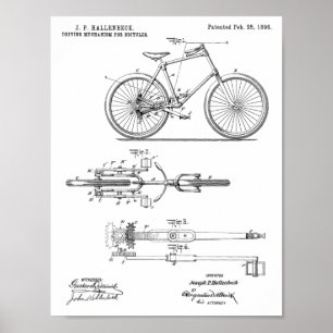 1896鎖のない自転車のデザインパテントの芸術のプリント ポスター