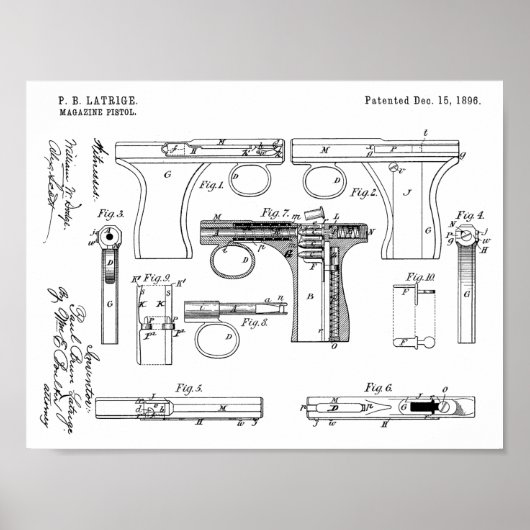1896 Gun Magazine Patent Art Drawing Print ポスター (正面)