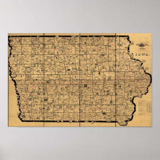 1897アンティークアイオワ鉄道輸送路地図 ポスター (正面)