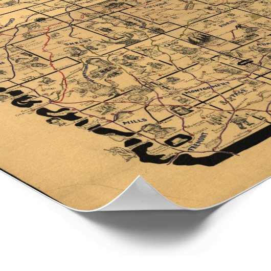 1897アンティークアイオワ鉄道輸送路地図 ポスター (角)