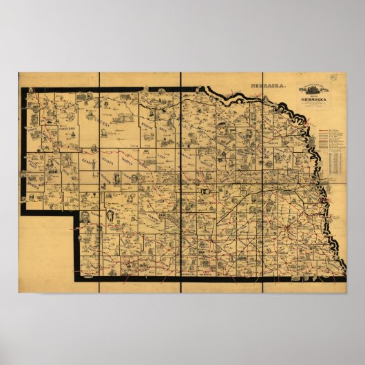 1897アンティークネブラスカの鉄道地図 ポスター (正面)