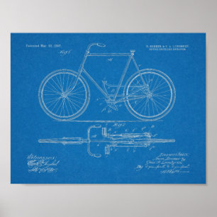 1897チェーンレス自転車特許スケッチプリント ポスター