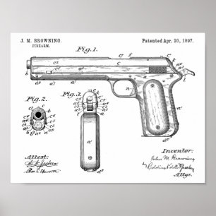 1897ブラウニング銃特許スケッチプリント ポスター