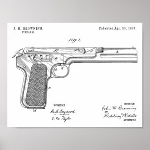 1897ブラウニング銃特許スケッチプリント ポスター
