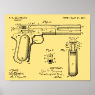 1897ブラウニング銃特許スケッチプリント ポスター