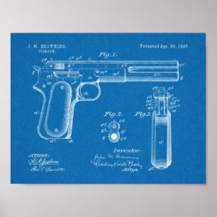 1897ブラウニング銃特許スケッチプリント ポスター