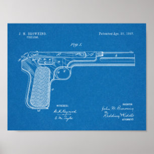 1897ブラウニング銃特許スケッチプリント ポスター