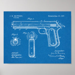 1897ブラウニング銃特許スケッチプリント ポスター