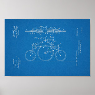 1897ヴィンテージ自転車特許青写真アートプリント ポスター