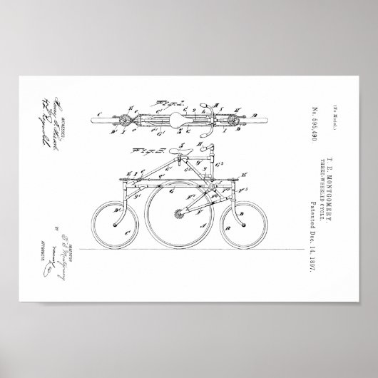 1897ヴィンテージ自転車3輪特許プリント ポスター (正面)