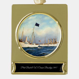 1897年製アメリカ巡洋艦ブルックリン ゴールドプレートバナーオーナメント