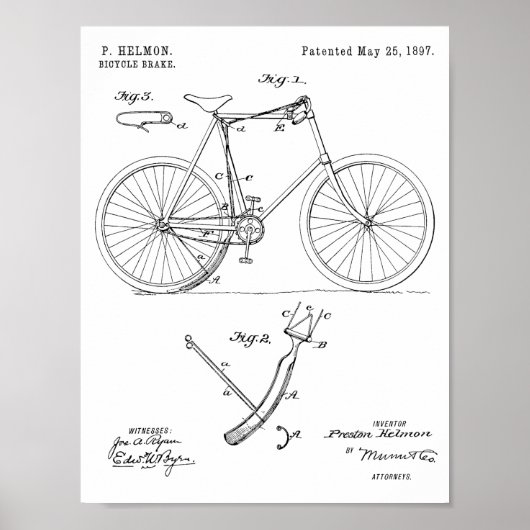 1897自転車ブレーキ特許スケッチプリント ポスター (正面)