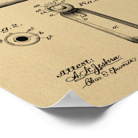 1897 Browning Gun Patent Art Drawing Print ポスター (角)
