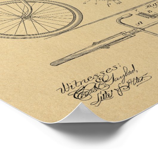 1897 Chainless Bicycle Patent Art Drawing Print ポスター (角)