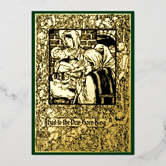 1898ビクトリアン年アールヌーボークリスマス出生 箔シーズンカード (正面)