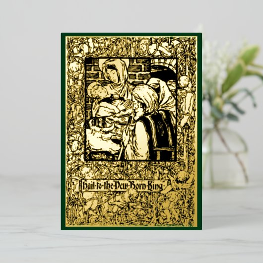 1898ビクトリアン年アールヌーボークリスマス出生 箔シーズンカード (立ち正面)