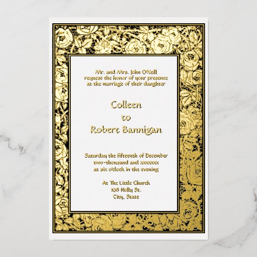 1898ビクトリアン年バラつる植物縁ど 箔招待状 (正面)