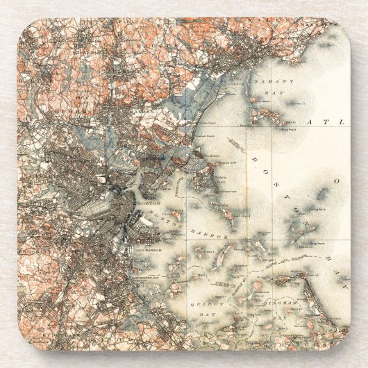 1898マサチューセッツ州ボストンの地形図 コースター (正面)