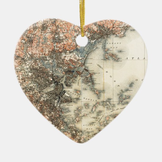 1898マサチューセッツ州ボストンの地形図 セラミックオーナメント (正面)