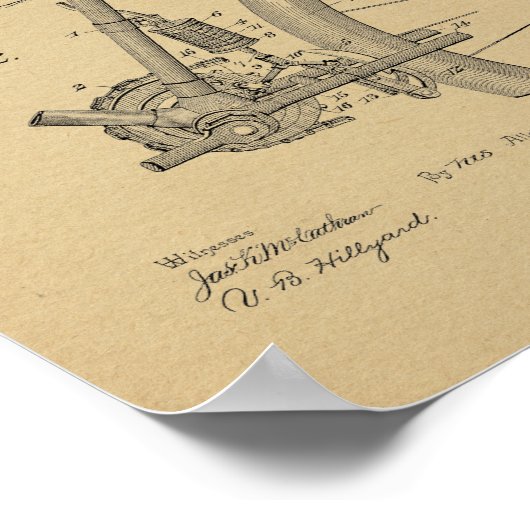 1898ヴィンテージ自転車エアブレーキ特許プリント ポスター (角)