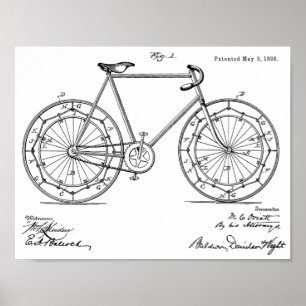 1898ヴィンテージ自転車タイヤ特許プリント ポスター
