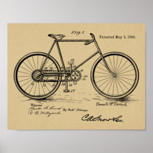 1898ヴィンテージ自転車デザイン特許芸術プリント ポスター