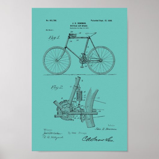 1898ヴィンテージ自転車特許プリント ポスター (正面)