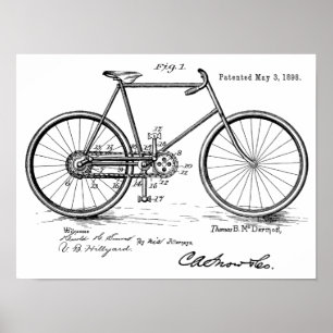 1898ヴィンテージ自転車特許プリント ポスター