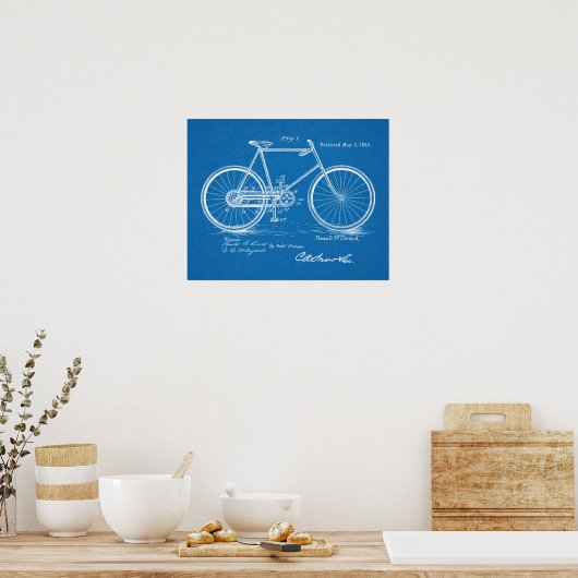 1898ヴィンテージ自転車特許青写真アートプリント ポスター (キッチン)