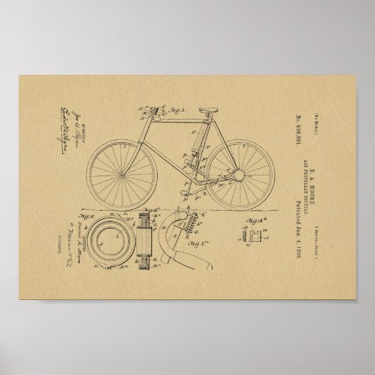 1898ヴィンテージ航空自転車特許プリント ポスター (正面)