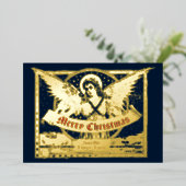 1898年ビクトリアンのクリスマス天使の旗 箔シーズンカード (立ち正面)