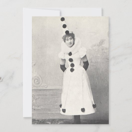 1898年女性ピエロ衣装、アンティーク写真 招待状 (正面)