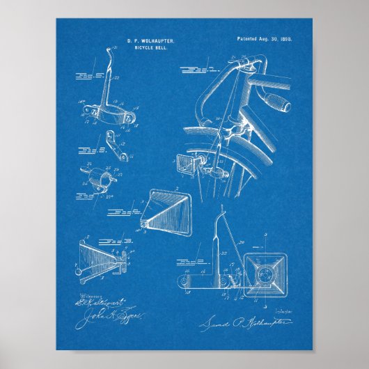 1898自転車ベル特許美術スケッチプリント ポスター (正面)