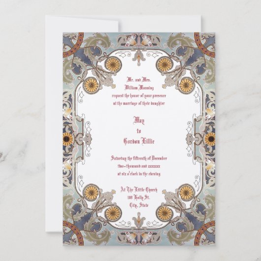 1899ビクトリアン年アールヌーボーフローラ縁ど 招待状 (正面)