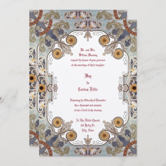 1899ビクトリアン年アールヌーボーフローラ縁ど 招待状 (正面/裏面)