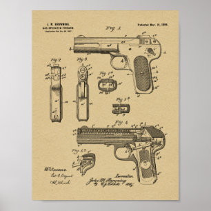 1899ブラウニング銃特許スケッチプリント ポスター