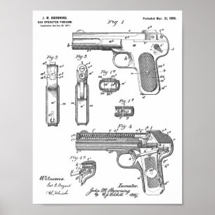 1899ブラウニング銃特許スケッチプリント ポスター