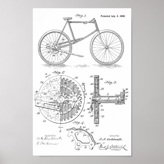 1899レバー推進自転車特許プリント ポスター (正面)