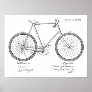 1899ヴィンテージチェーンレス自転車特許プリント ポスター